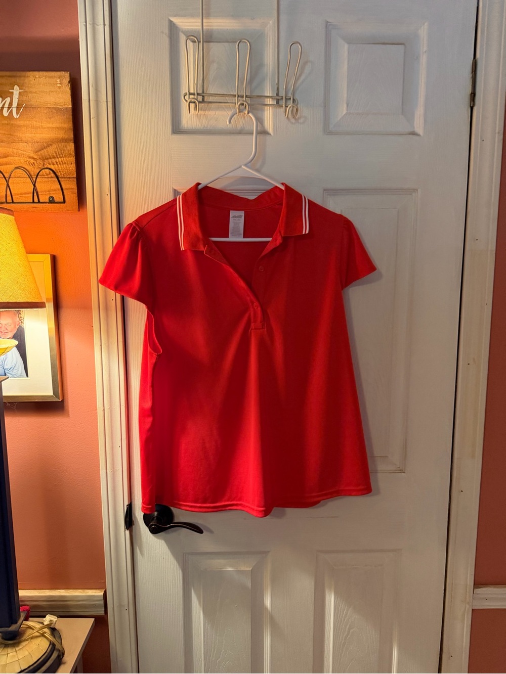 (Sale $5) Women’s Red Polo Top with white collar Contrast Trim